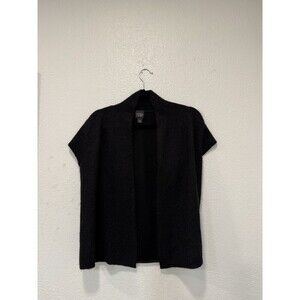 Eileen Fisher Wool Mohair Blend Open Front Cardigan Sweater Black Size Small